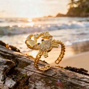 Crab 14 Karat Gold Plated Adjustable Ring
